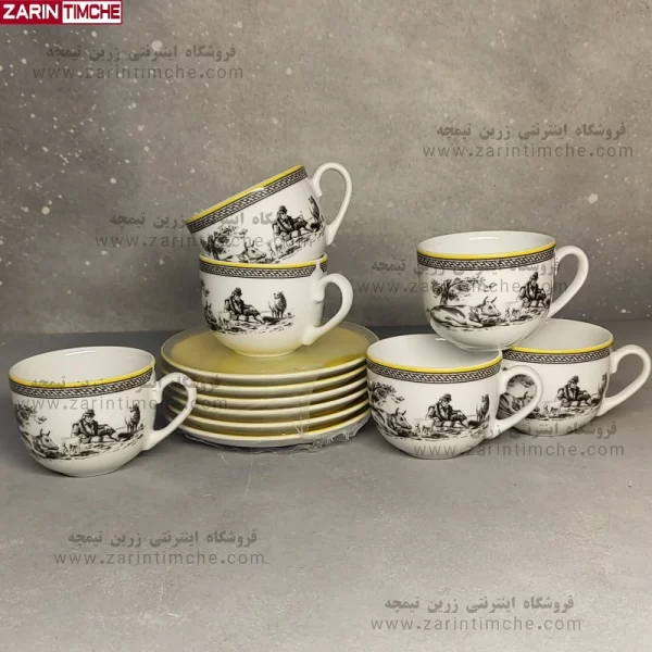 فنجان و نعلبکی چایخوری چینی زرین مدل ویلیج - زرین تیمچه