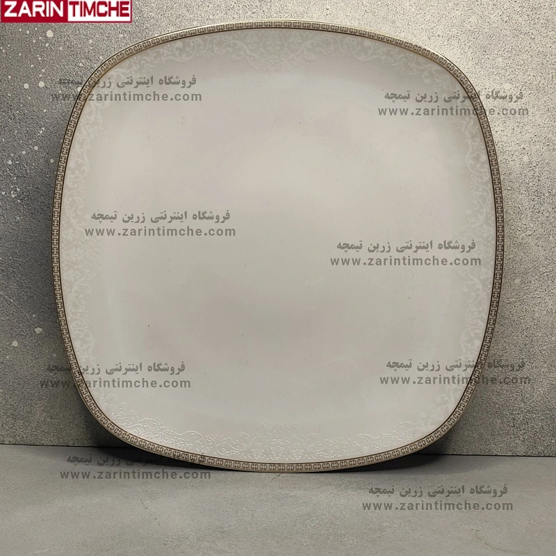 بشقاب غذاخوری چینی زرین مدل ریوا طلایی مربع-زرین تیمچه