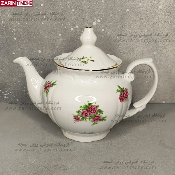 قوری چهارترک چینی زرین مدل بیدگل مینیاتوری-زرین تیمچه