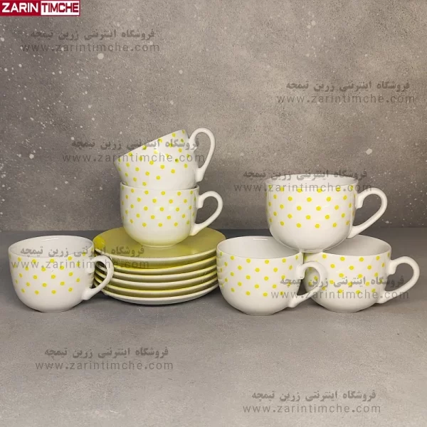 فنجان و نعلبکی چایخوری چینی زرین مدل اسپاتی زرد-زرین تیمچه