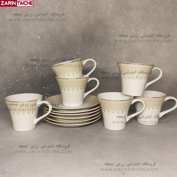 فنجان و نعلبکی چایخوری چینی لورین مدل برمودا-زرین تیمچه
