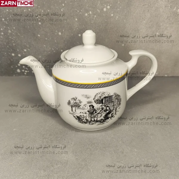 قوری استوانه متوسط چینی زرین مدل ویلیج-زرین تیمچه