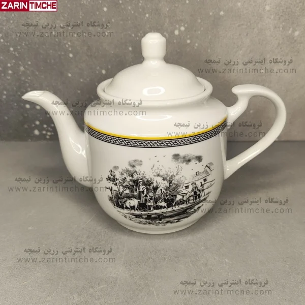 قوری استوانه یزرگ چینی زرین مدل ویلیج-زرین تیمچه