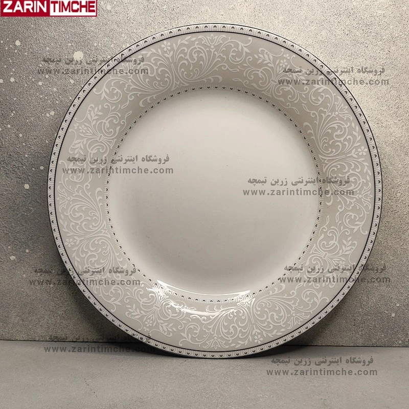 بشقاب غذاخوری چینی زرین ایران مدل ورونا طوسی-زرین تیمچه