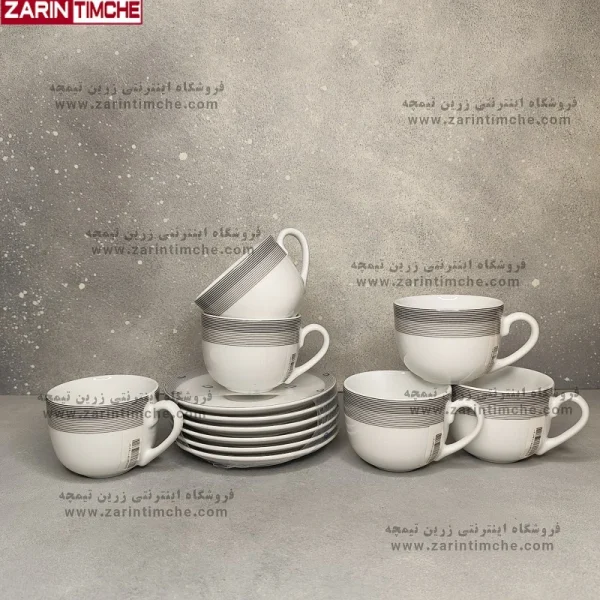 فنجان و نعلبکی چایخوری چینی زرین مدل سیلورلاینر-زرین تیمچه