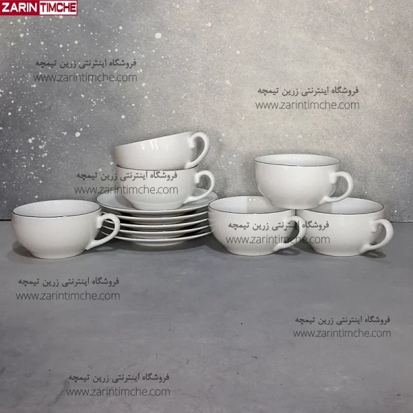 فنجان و نعلبکی لته خوری چینی زرین مدل سمن(لب نقره ای)-زرین تیمچه