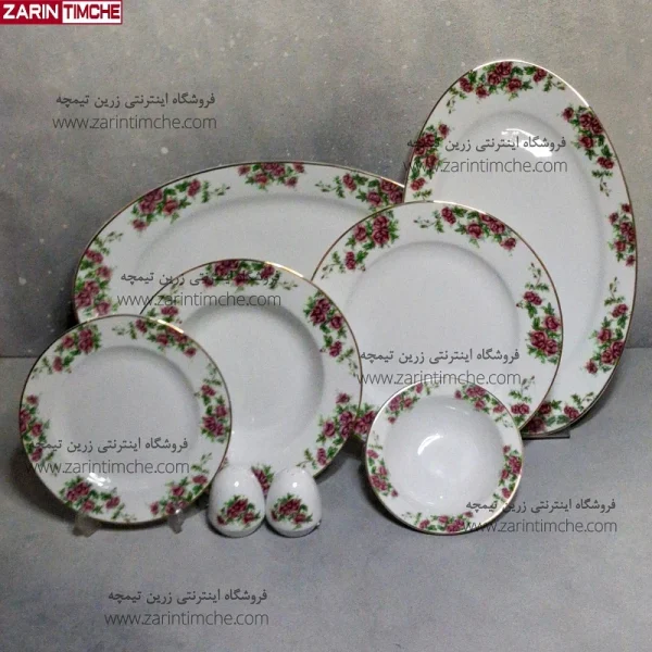 سرویس شش نفره غذاخوری 28 پارچه چینی زرین مدل بیدگل-زرین تیمچه