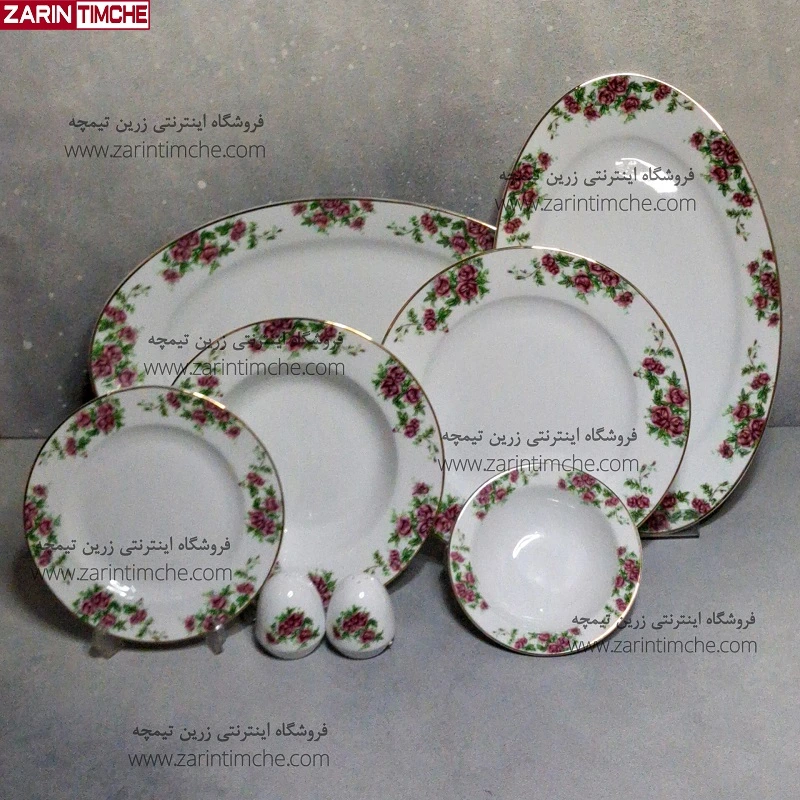 سرویس شش نفره غذاخوری 28 پارچه چینی زرین مدل بیدگل-زرین تیمچه